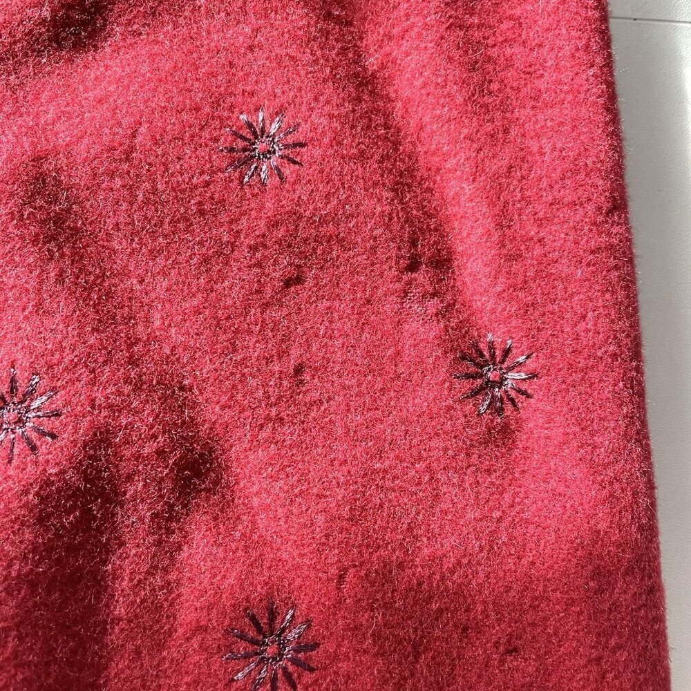 Vintage BURBERRY Wool Cashmere Angora Embroidered Pencil Skirt Red size 14 - Picture 5 of 8